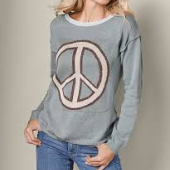 Venus Gray Metallic Peace Sign Sweater S Venus Gray Metallic Peace Sign Sweater S